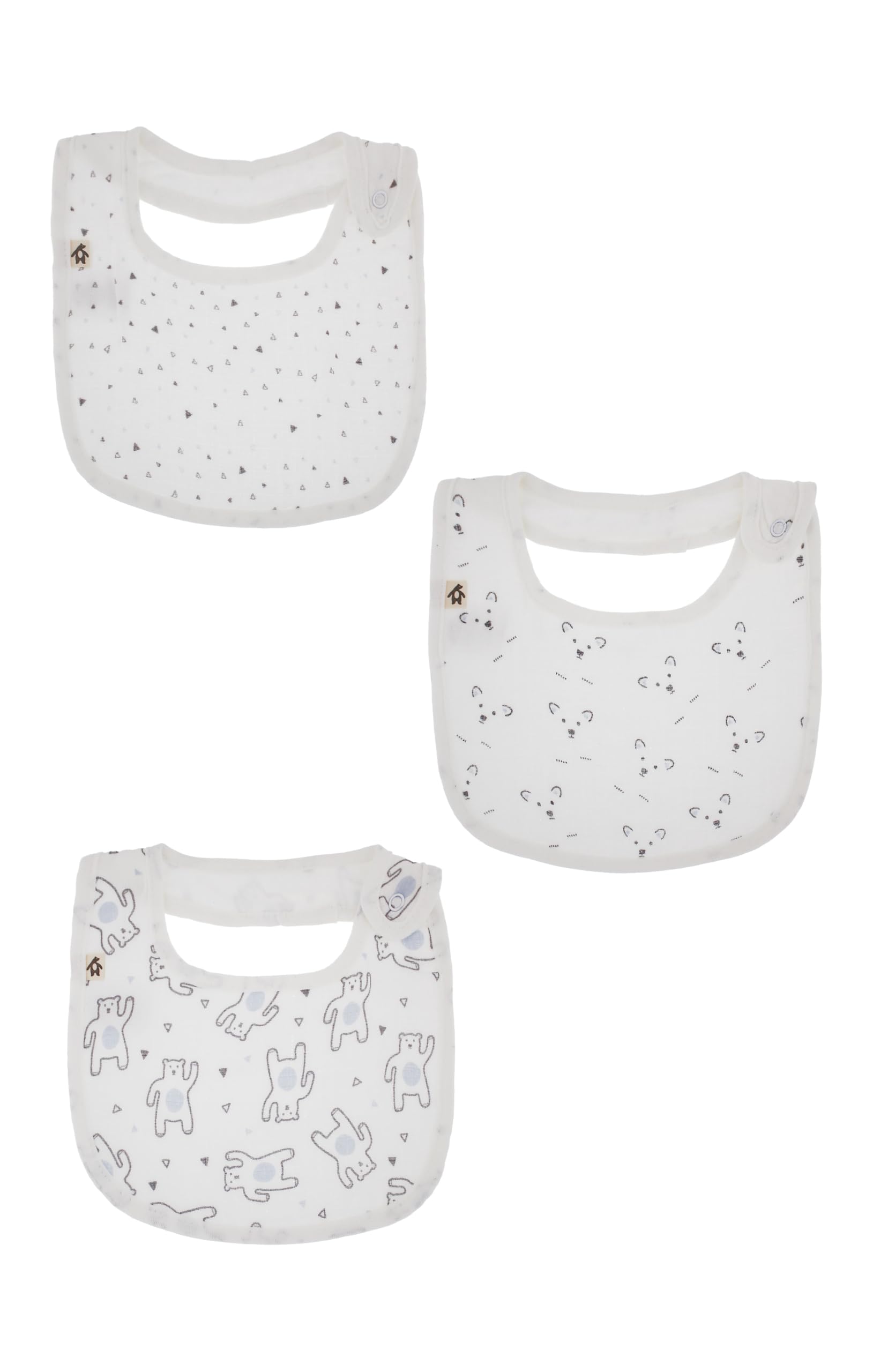 Snugabye Dream Baby Cotton Bib Bundle, 3-Pack, Animal Patterns, Assorted Colours and Designs (Cotton Muslin, Blue)