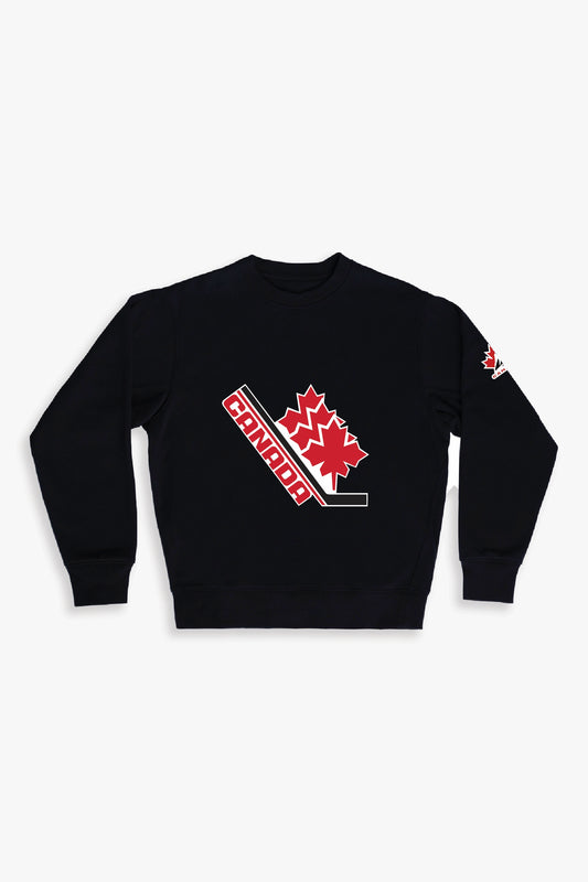 Official Hockey Canada Adult Unisex Black Crewneck Sweatshirt with 1982-1984 Retro Logo