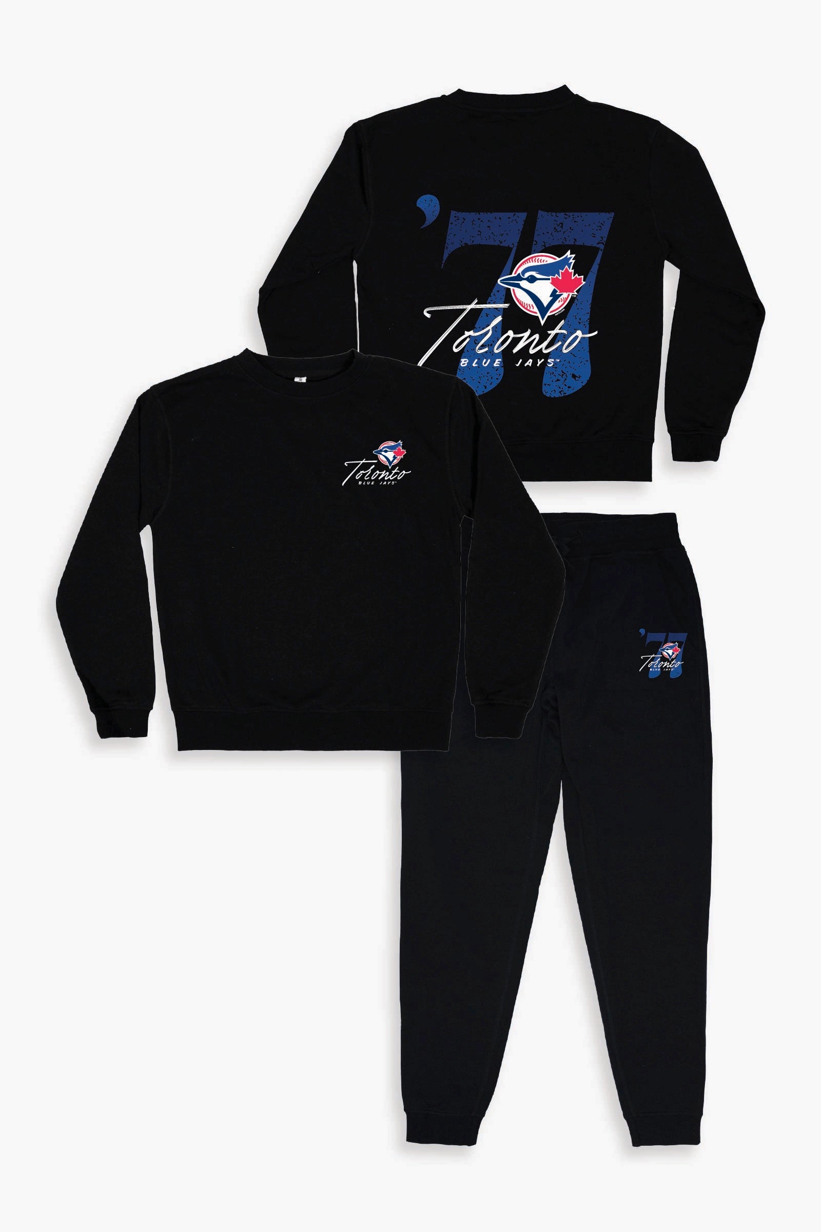 Gertex MLB Toronto Blue Jays Adult Unisex Black French Terry Lounge Set with Est. 1977 Design