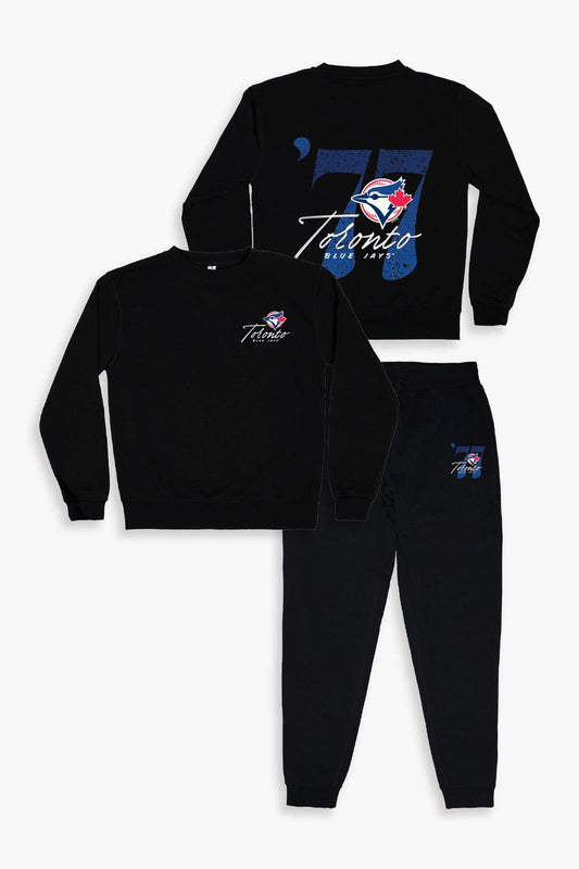 Gertex MLB Toronto Blue Jays Adult Unisex Black French Terry Lounge Set with Est. 1977 Design