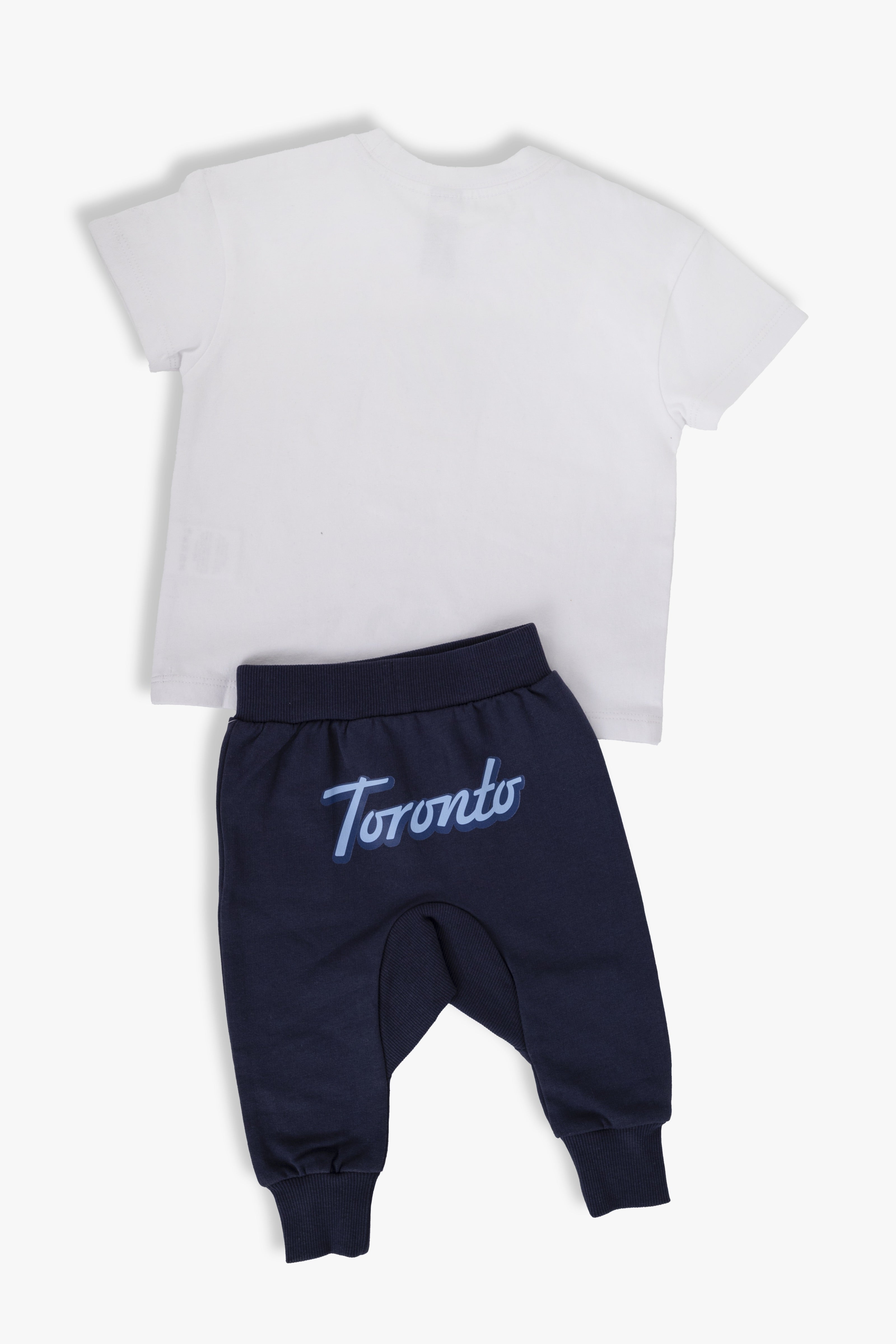 Toronto Blue Jays Baby Outfit 2-Piece Set, White T-Shirt & Navy French Terry Pants for Boys & Girls, Sizes 6M-4T