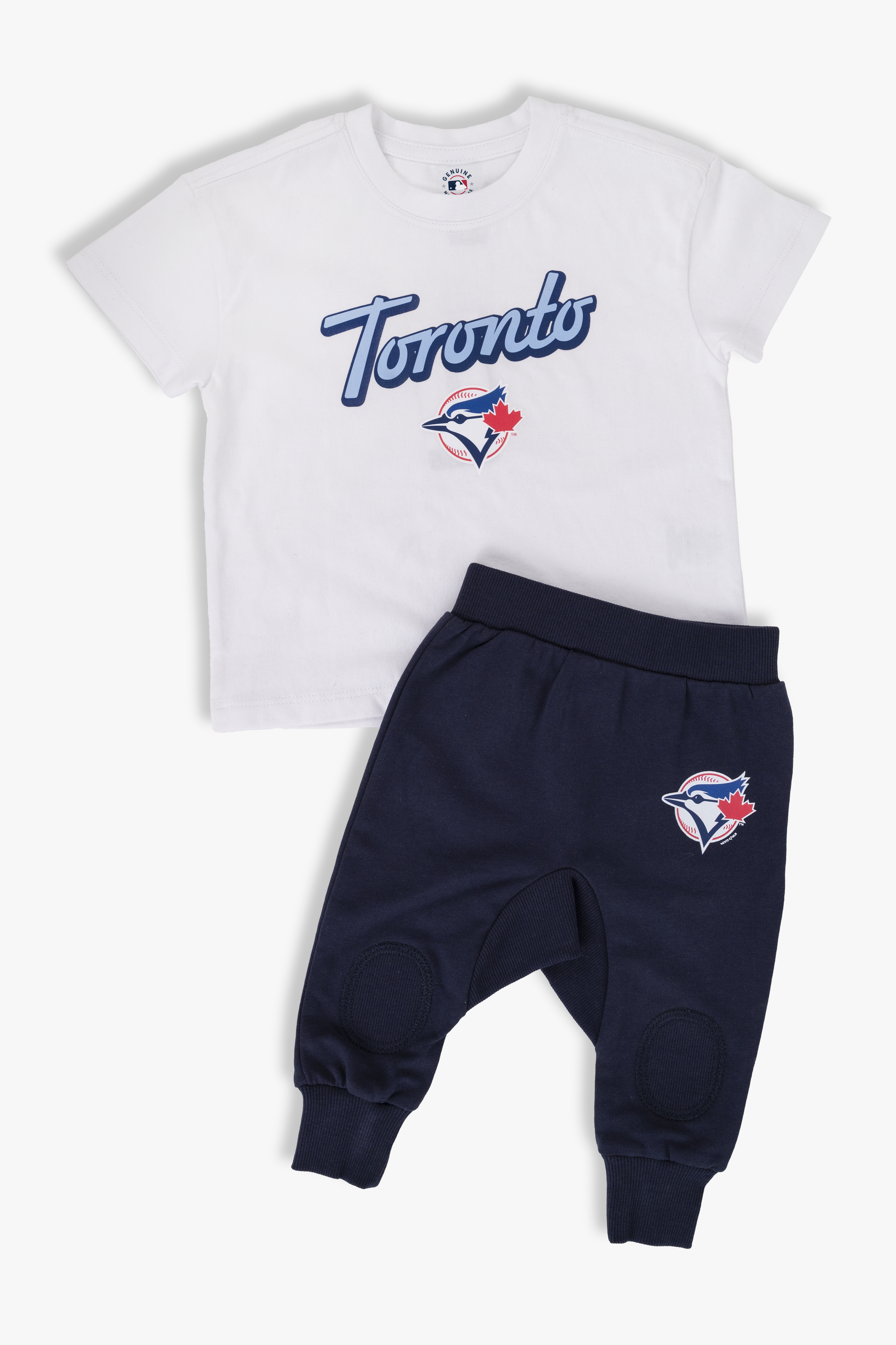 Toronto Blue Jays Baby Outfit 2-Piece Set, White T-Shirt & Navy French Terry Pants for Boys & Girls, Sizes 6M-4T