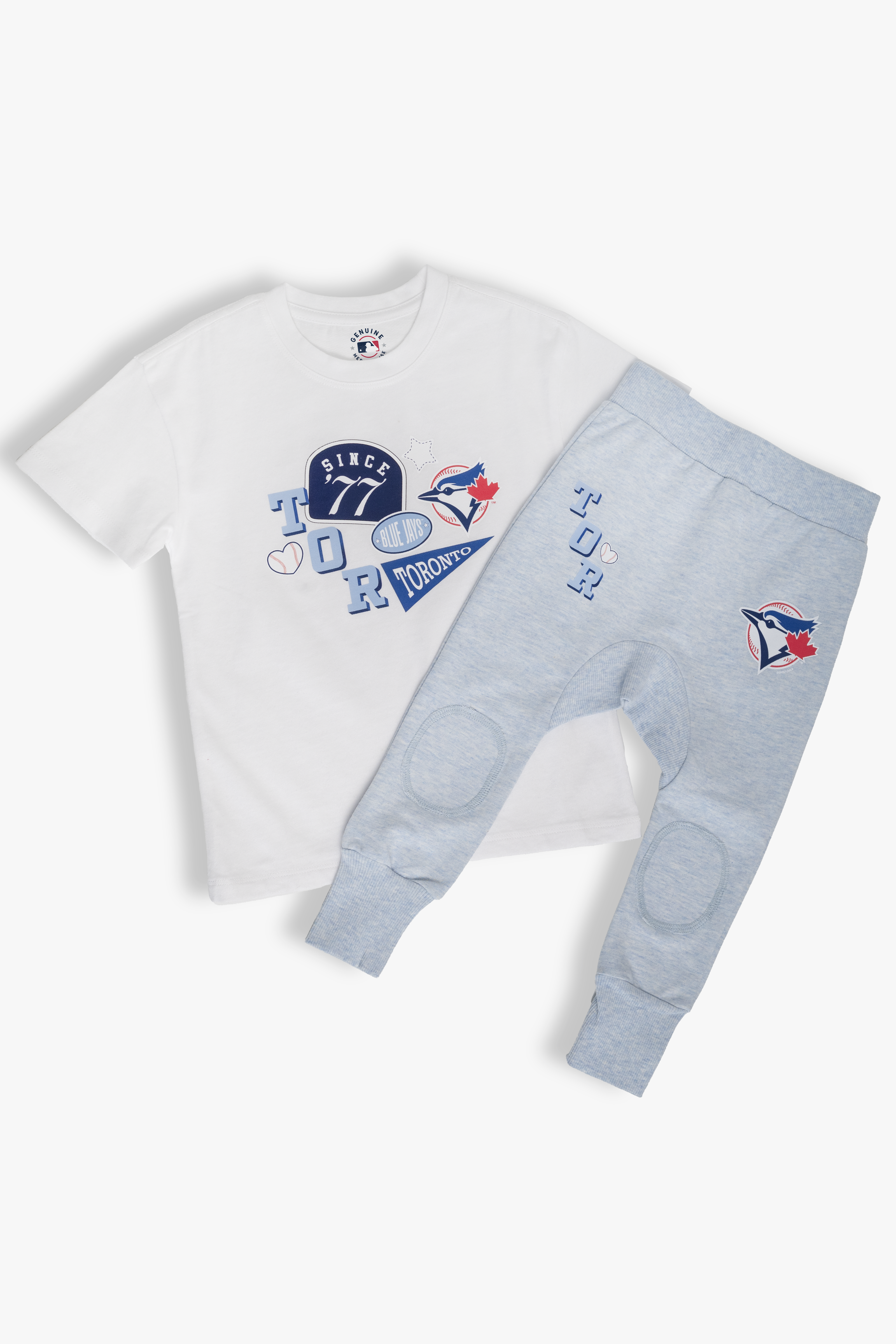 Toronto Blue Jays Since '77 Baby Outfit 2-Piece Set, MLB White T-Shirt & Powder Blue French Terry Pants, Boys & Girls, 9M-4T