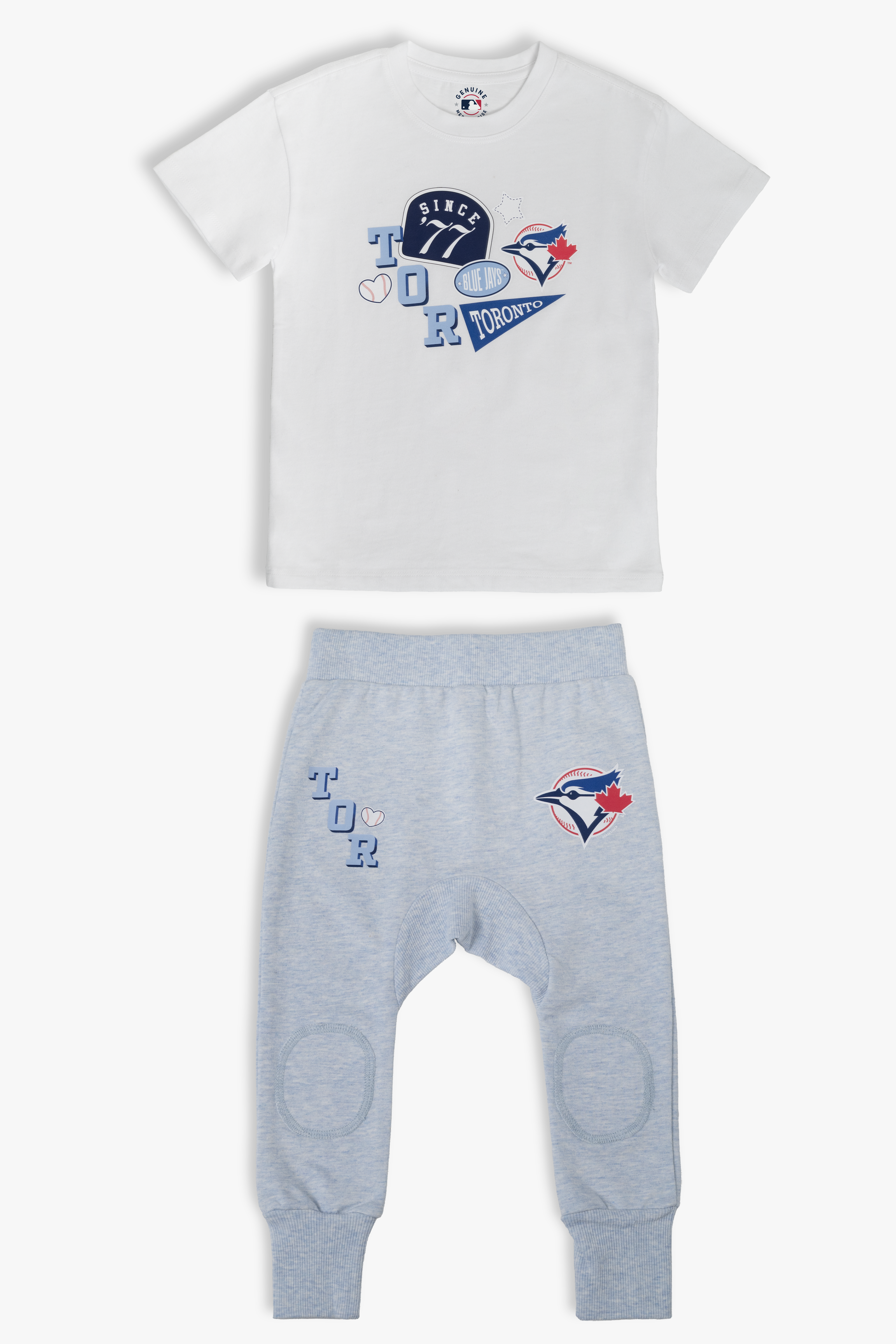 Toronto Blue Jays Since '77 Baby Outfit 2-Piece Set, MLB White T-Shirt & Powder Blue French Terry Pants, Boys & Girls, 9M-4T