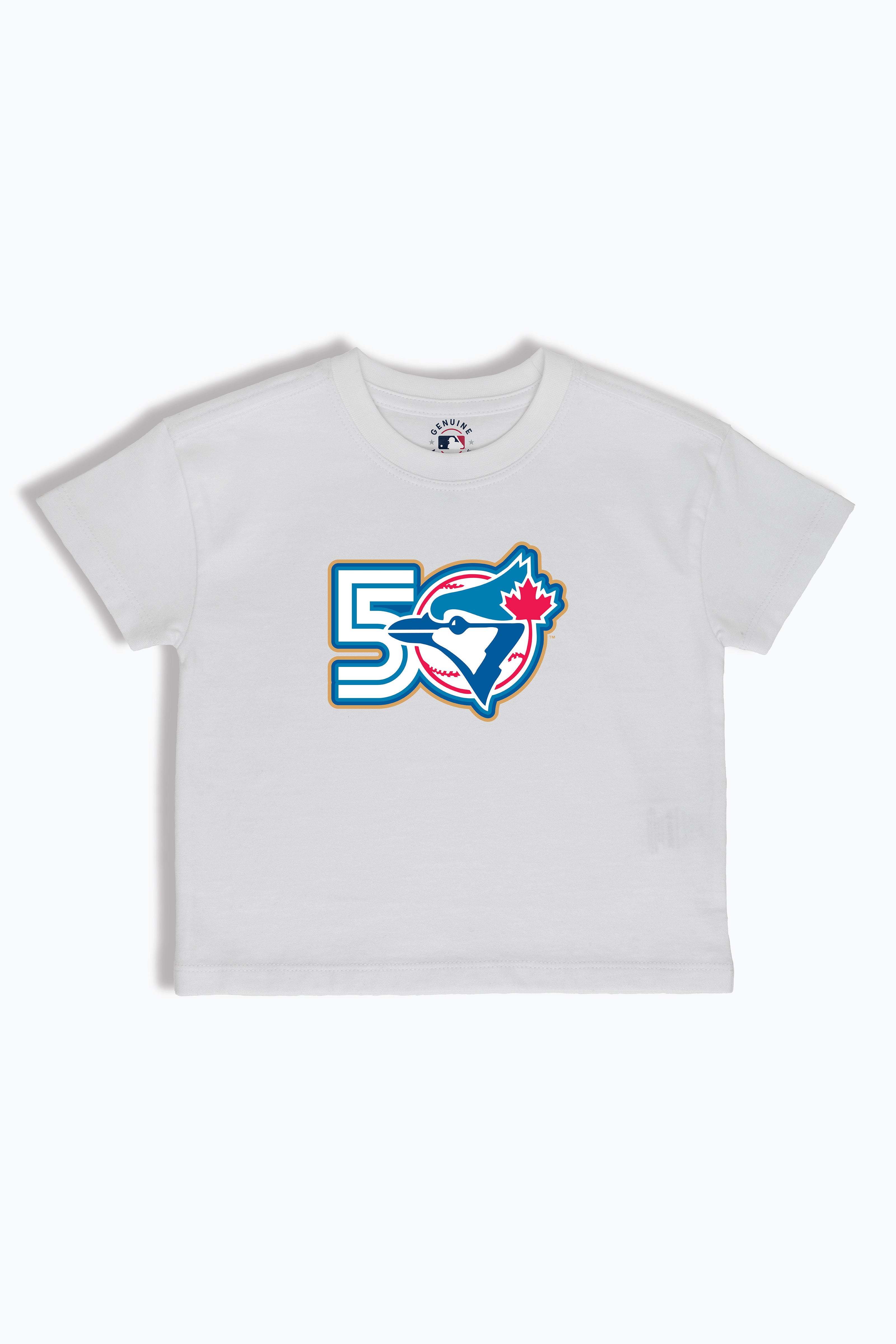 50th Anniversary Toronto Blue Jays Baby/Toddler T-Shirt, Soft Cloud Wash Combed Cotton, 6M-4T