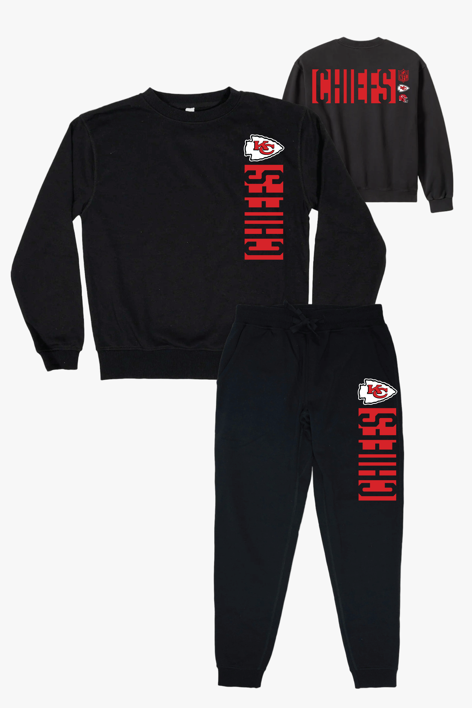 NFL Kansas City Chiefs Black Unisex Adult Matching French Terry Cotton Lounge Set With 