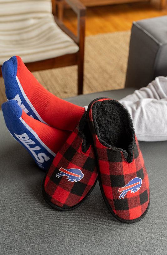 Men's NFL Sherpa Lined Buffalo Plaid Slippers