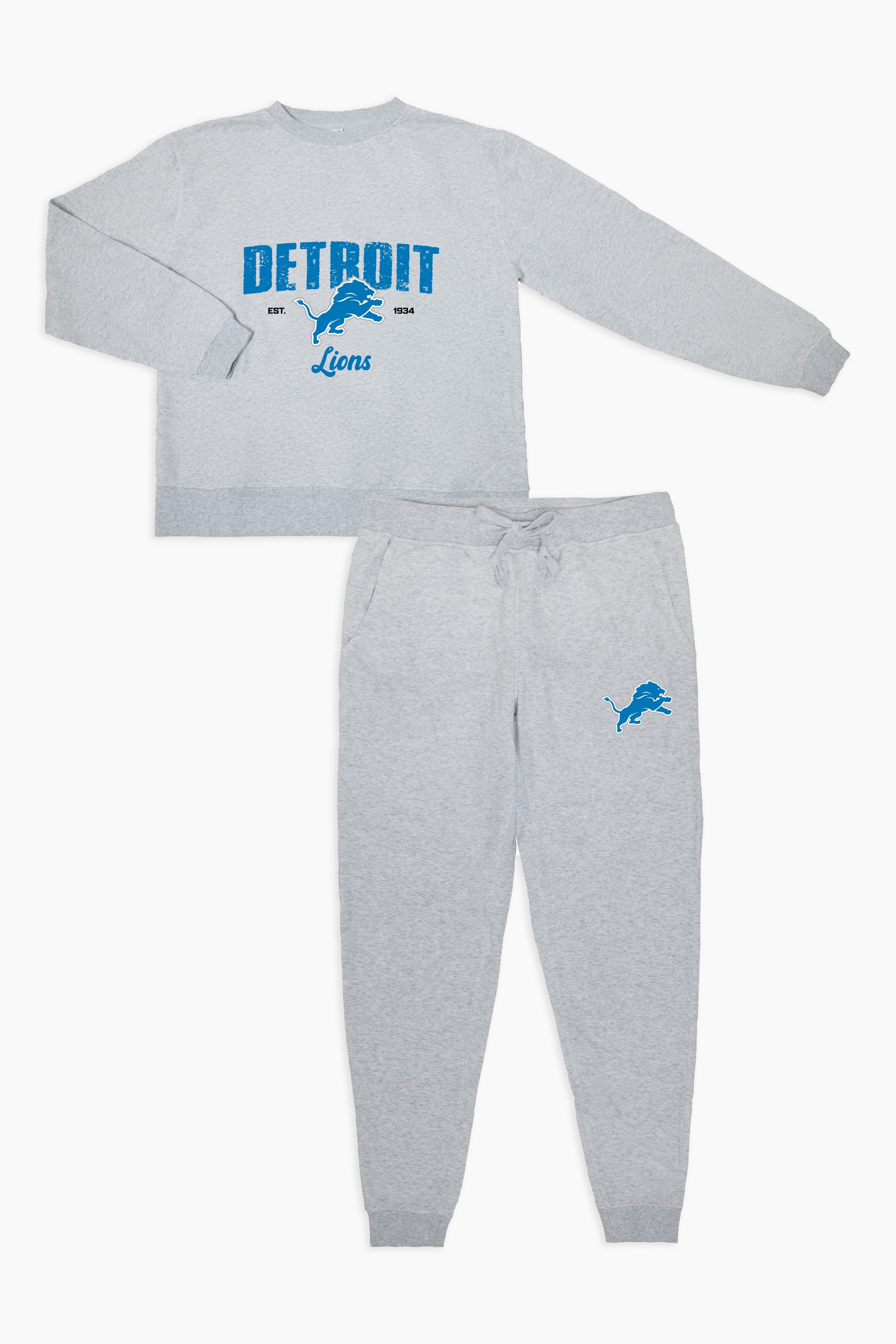 NFL Detroit Lions Grey French Terry PJ Lounge Set