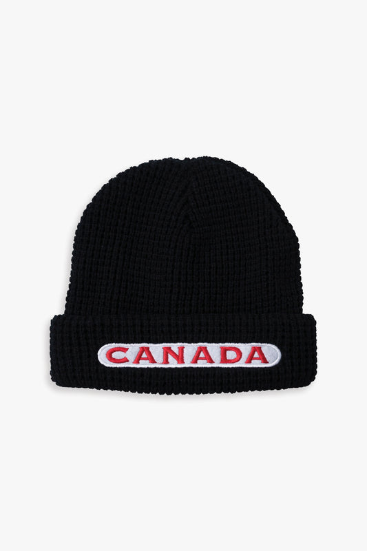 Hockey Canada Men's Black Waffle Knit Beanie with Embroidered Logo