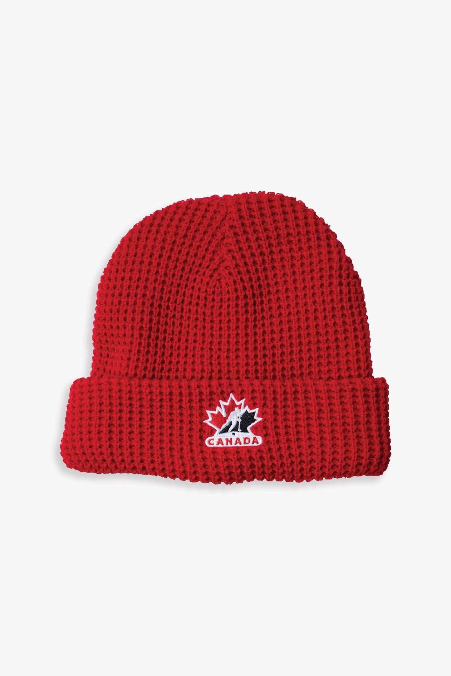 Hockey Canada Men's Red Waffle Knit Beanie with Embroidered Logo