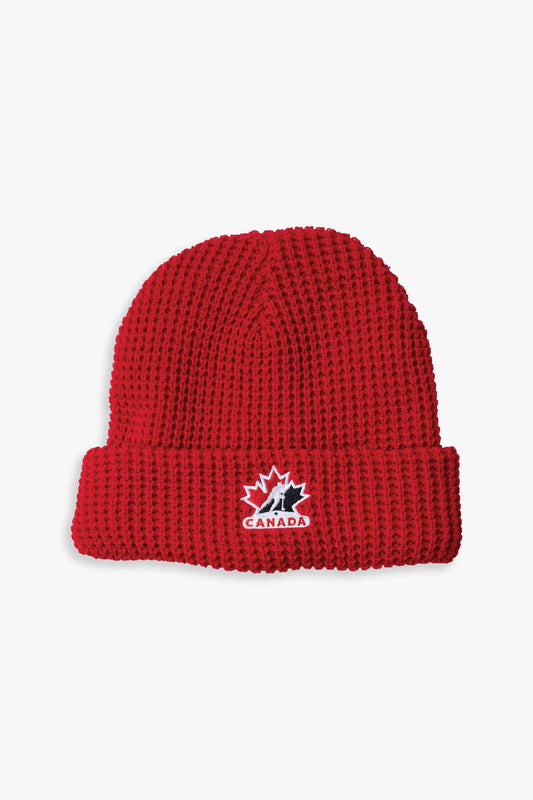 Hockey Canada Men's Red Waffle Knit Beanie with Embroidered Logo