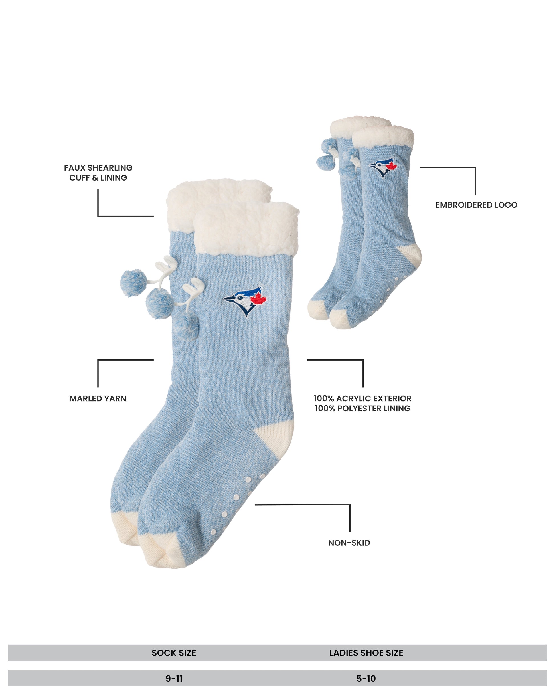 MLB Toronto Blue Jays Ladies Sherpa-Lined Slipper Socks With Slip Grip MLB Toronto Blue Jays Ladies Sherpa-Lined Slipper Socks With Slip Grip