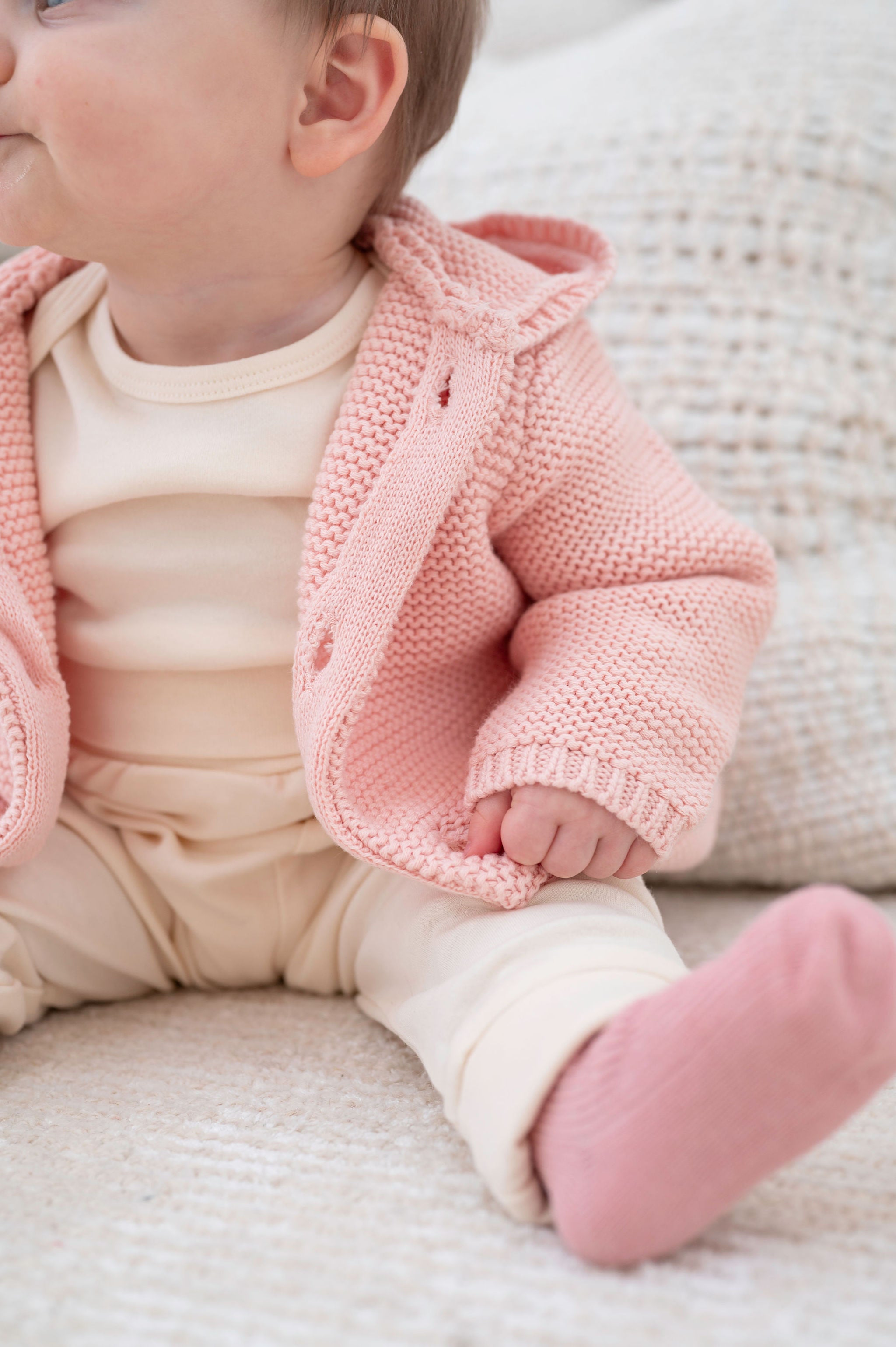 Snugabye Baby Knit Cardigan with Hood - Misty Rose