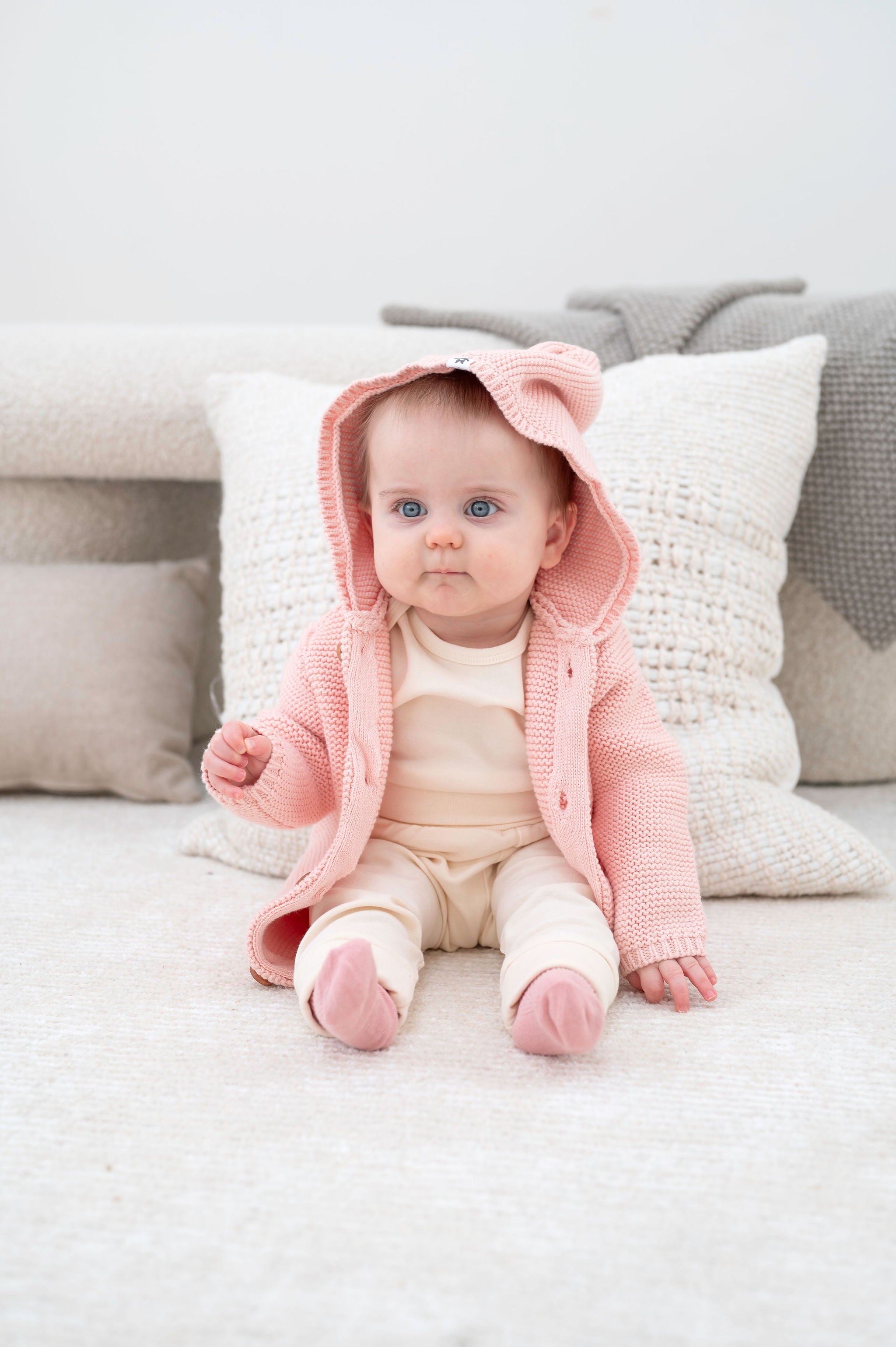 Snugabye Baby Knit Cardigan with Hood - Misty Rose