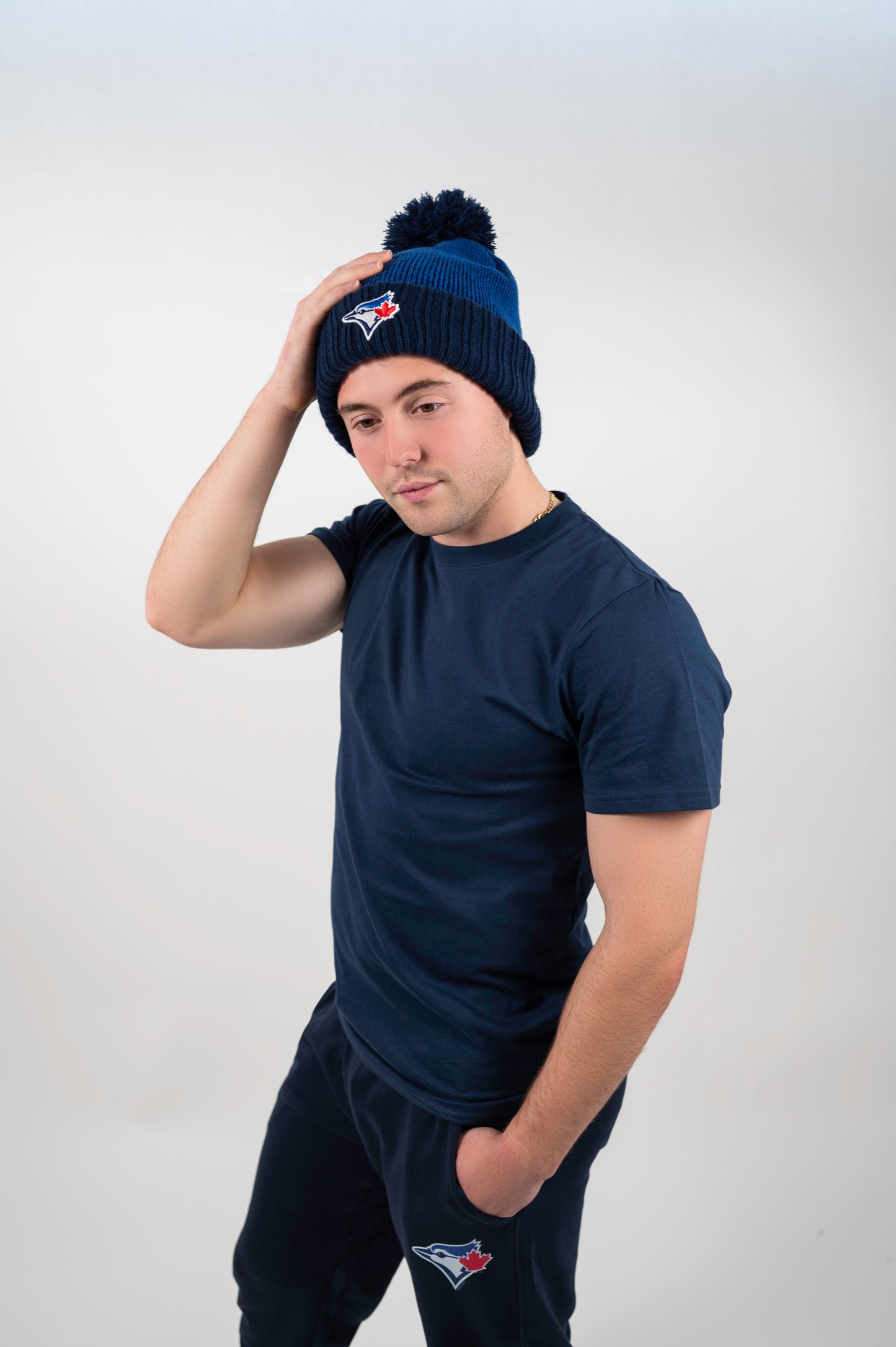 MLB Toronto Blue Jays Adult Men's Heavy Knit Pom Toque With 3D Embroidered Logo