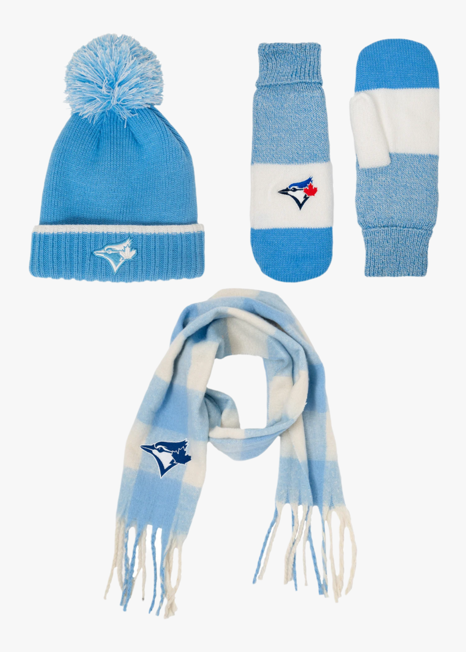 MLB Toronto Blue Jays Ladies Blanket Scarf, Toque & Mittens Winter Bundle