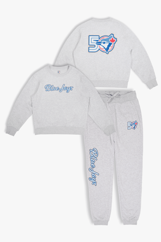 MLB Toronto Blue Jays 50th Anniversary Adult Crewneck Sweatshirt Jogger Pant Lounge Set, Women's/Men's Fan Apparel