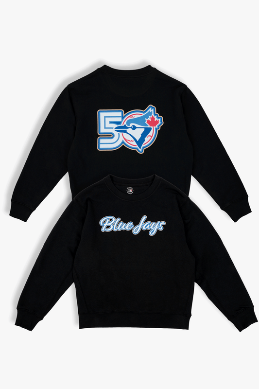 MLB Toronto Blue Jays 50th Anniversary Adult Crewneck Sweatshirt, Women's Men's Licensed Pullover in French Terry