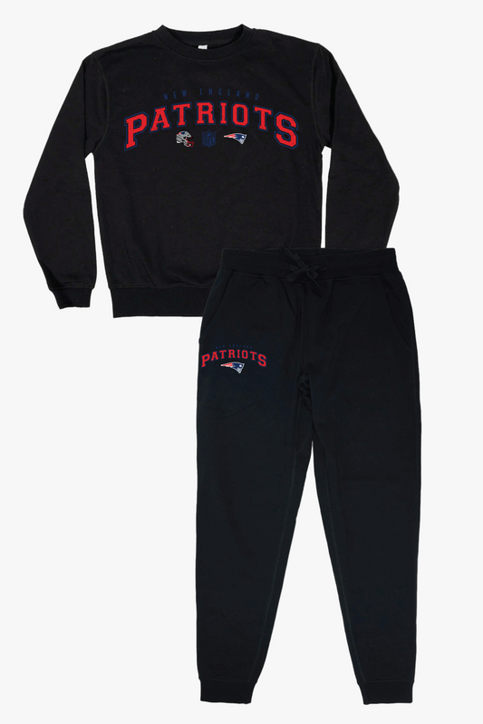 NFL New England Patriots Unisex Adult Black Distressed Vintage Varsity Lounge Set