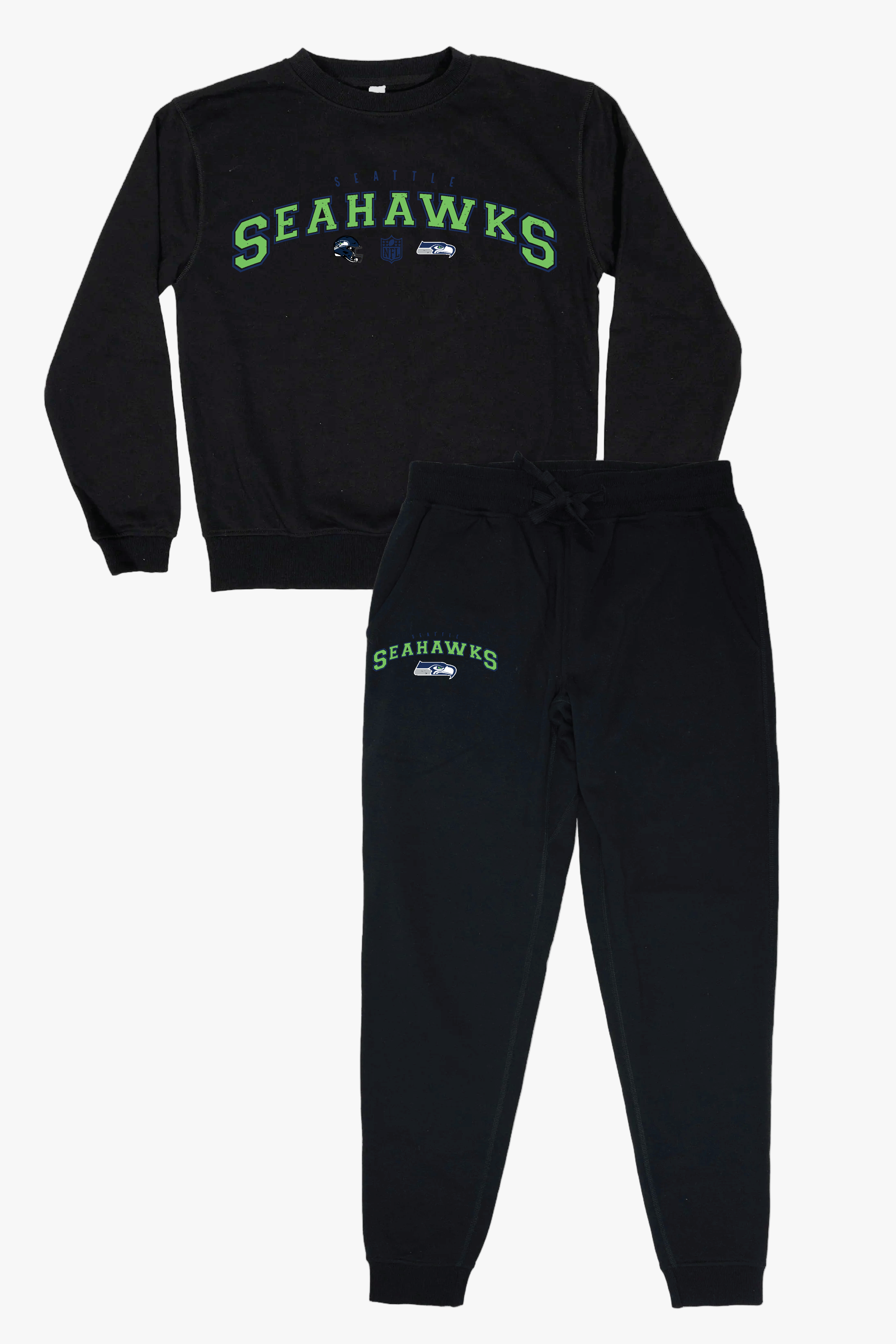 NFL Seattle Seahawks Unisex Adult Black Distressed Vintage Varsity Lounge Set