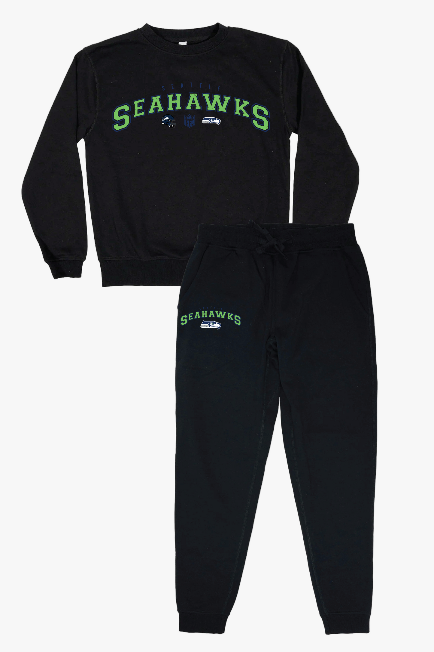 NFL Seattle Seahawks Unisex Adult Black Distressed Vintage Varsity Lounge Set