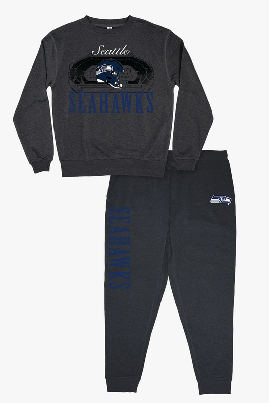 NFL Seattle Seahawks Unisex Adult "Distressed Stadium" Dark Grey French Terry Lounge Set