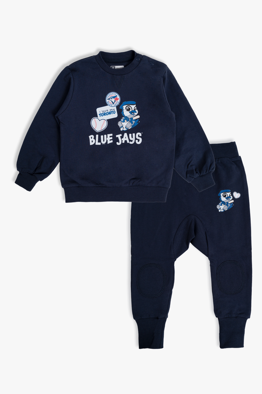 MLB Infant Toddler Toronto Blue Jays Baby Ace Navy Organic Cotton French Terry Crewneck and Pant Outfit Set