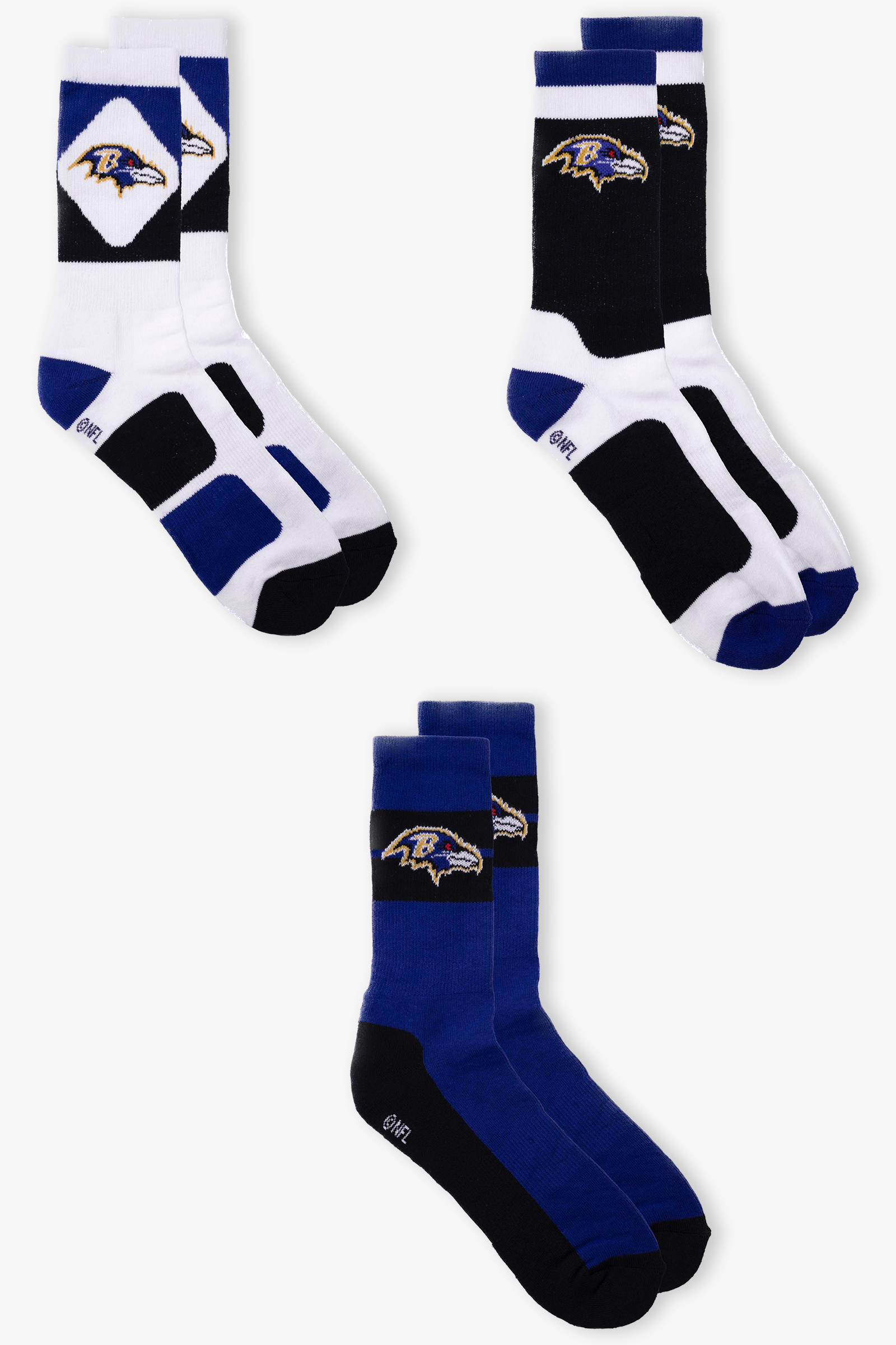 Nfl Pattern Socks Men's NFL Baltimore Ravens 3-Pack Sport Crew Socks