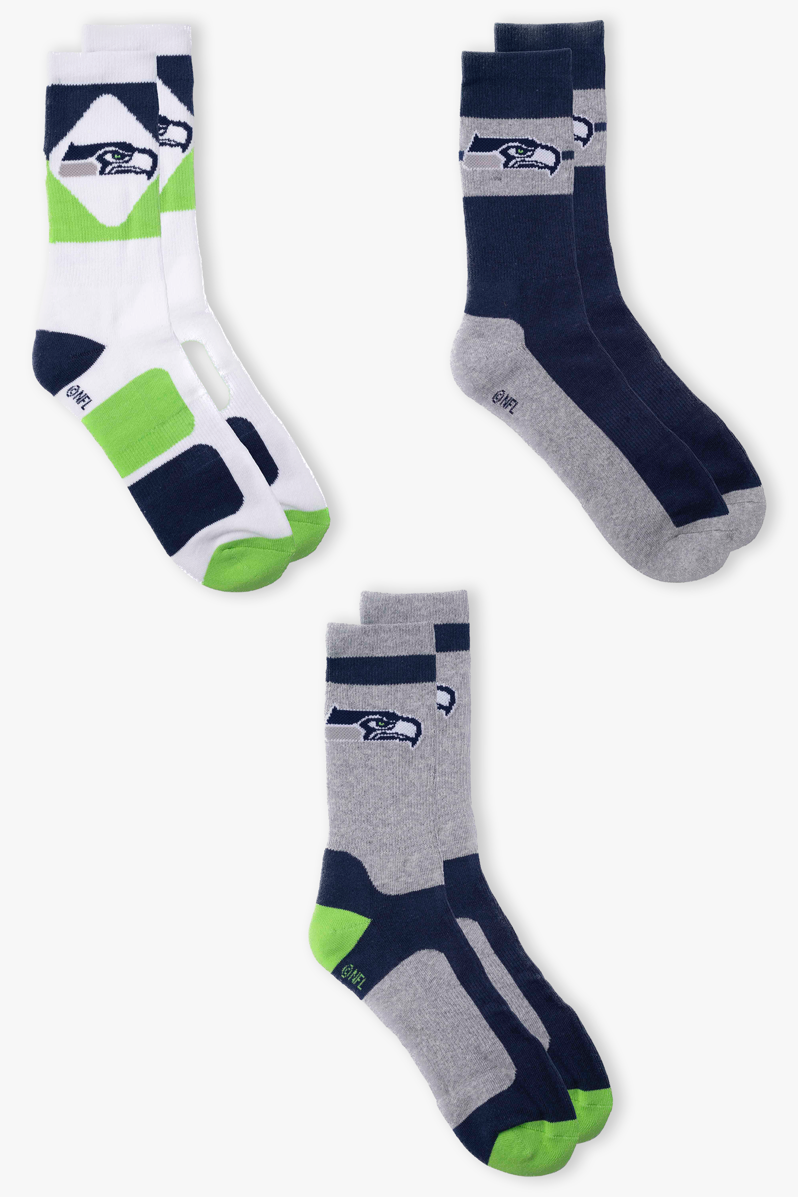 Men's NFL Seattle Seahawks 3-Pack Sport Crew Socks