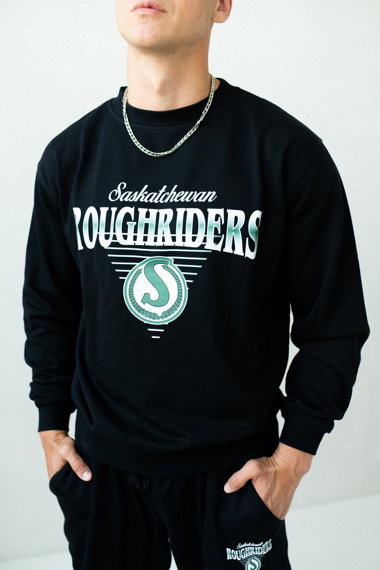 CFL Saskatchewan Roughriders Black Unisex Adult Matching French Terry Cotton Lounge Set