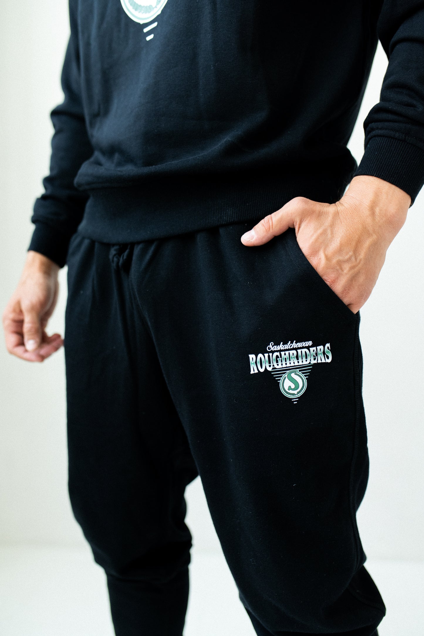 CFL Saskatchewan Roughriders Black Unisex Adult Matching French Terry Cotton Lounge Set