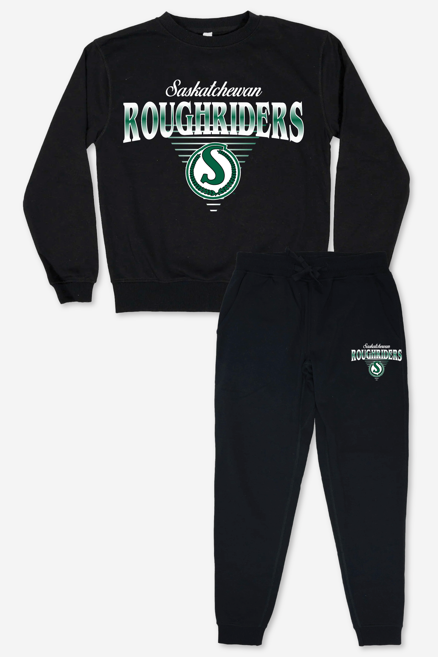 CFL Saskatchewan Roughriders Black Unisex Adult Matching French Terry Cotton Lounge Set