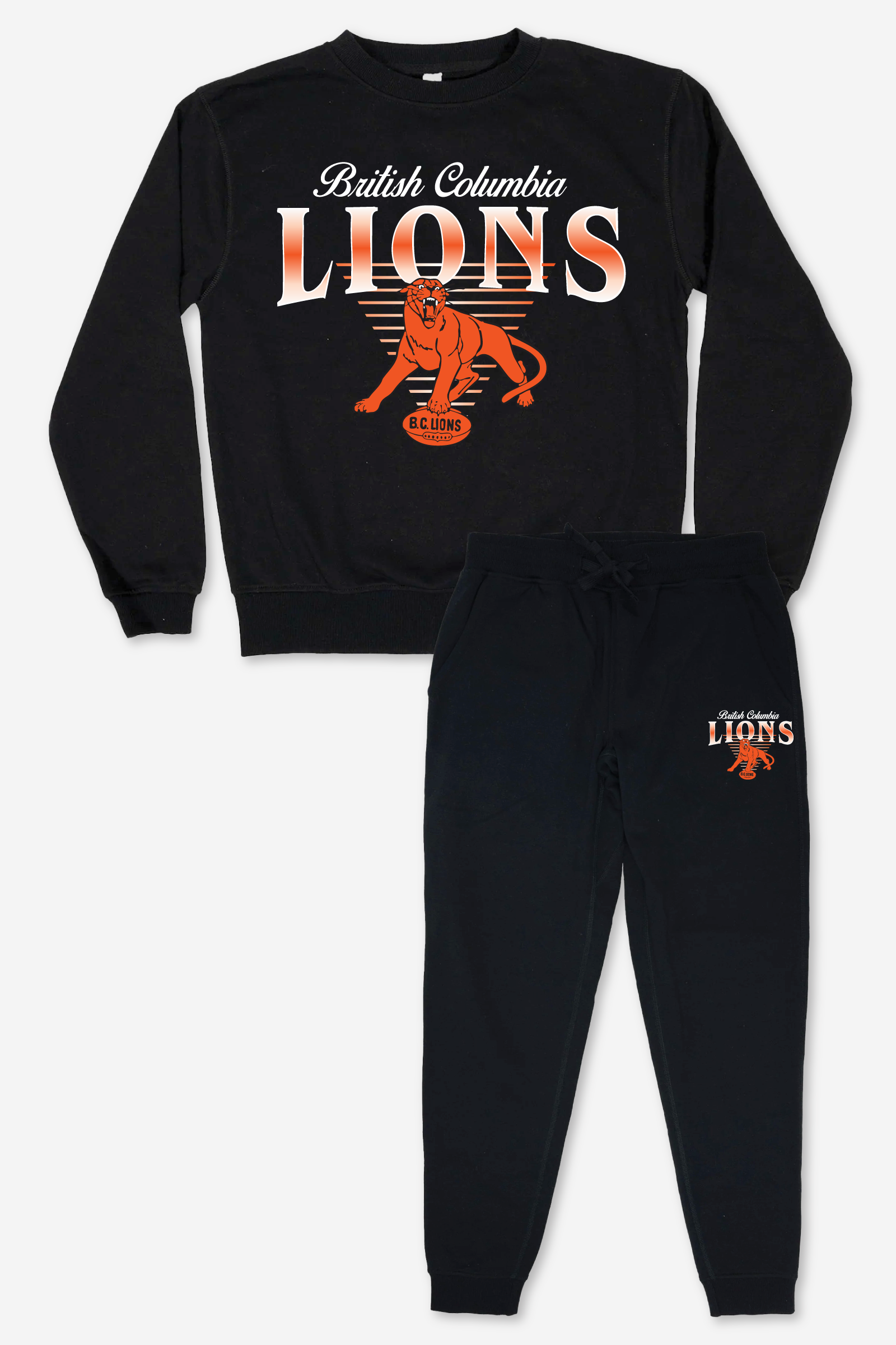 CFL BC Lions Black Unisex Adult Matching French Terry Cotton Lounge Set