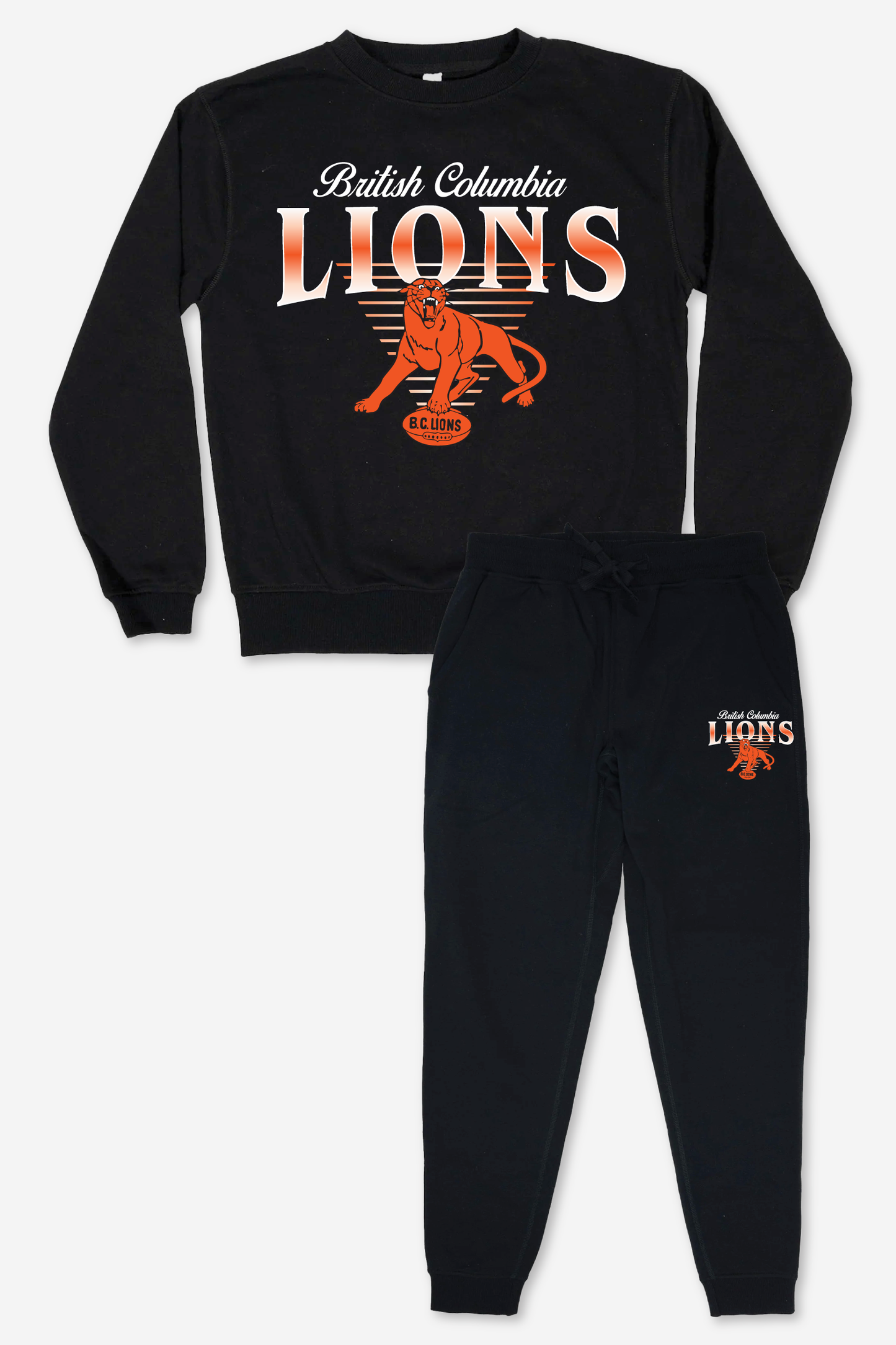 CFL BC Lions Black Unisex Adult Matching French Terry Cotton Lounge Set