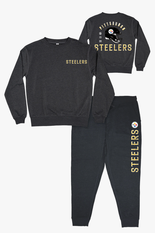 NFL Pittsburgh Steelers Unisex Adult Adult Dark Grey French Terry Lounge Set With Vintage Helmet Design
