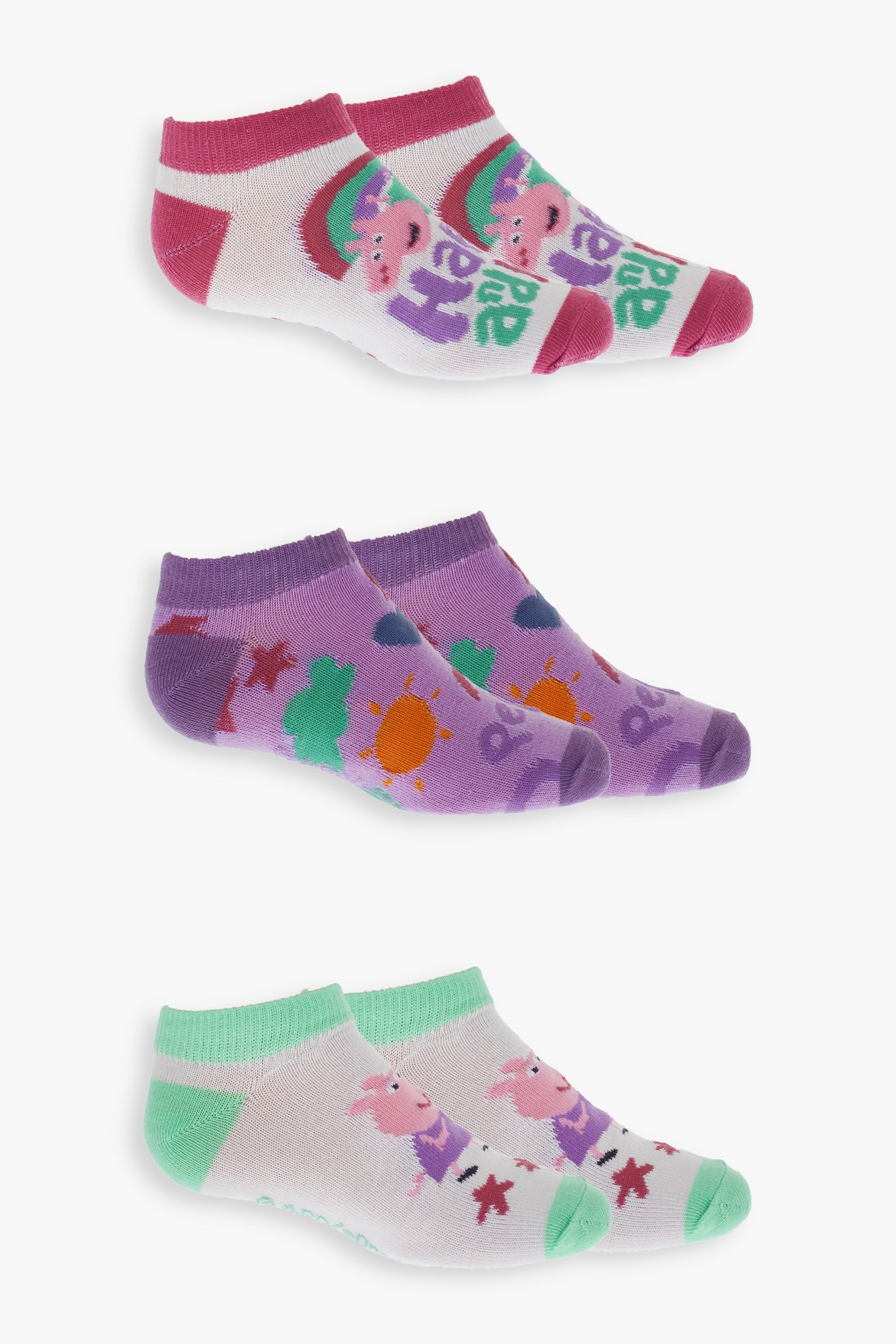 Gertex Peppa Pig Girls 3-Pack No-Show Ankle Socks