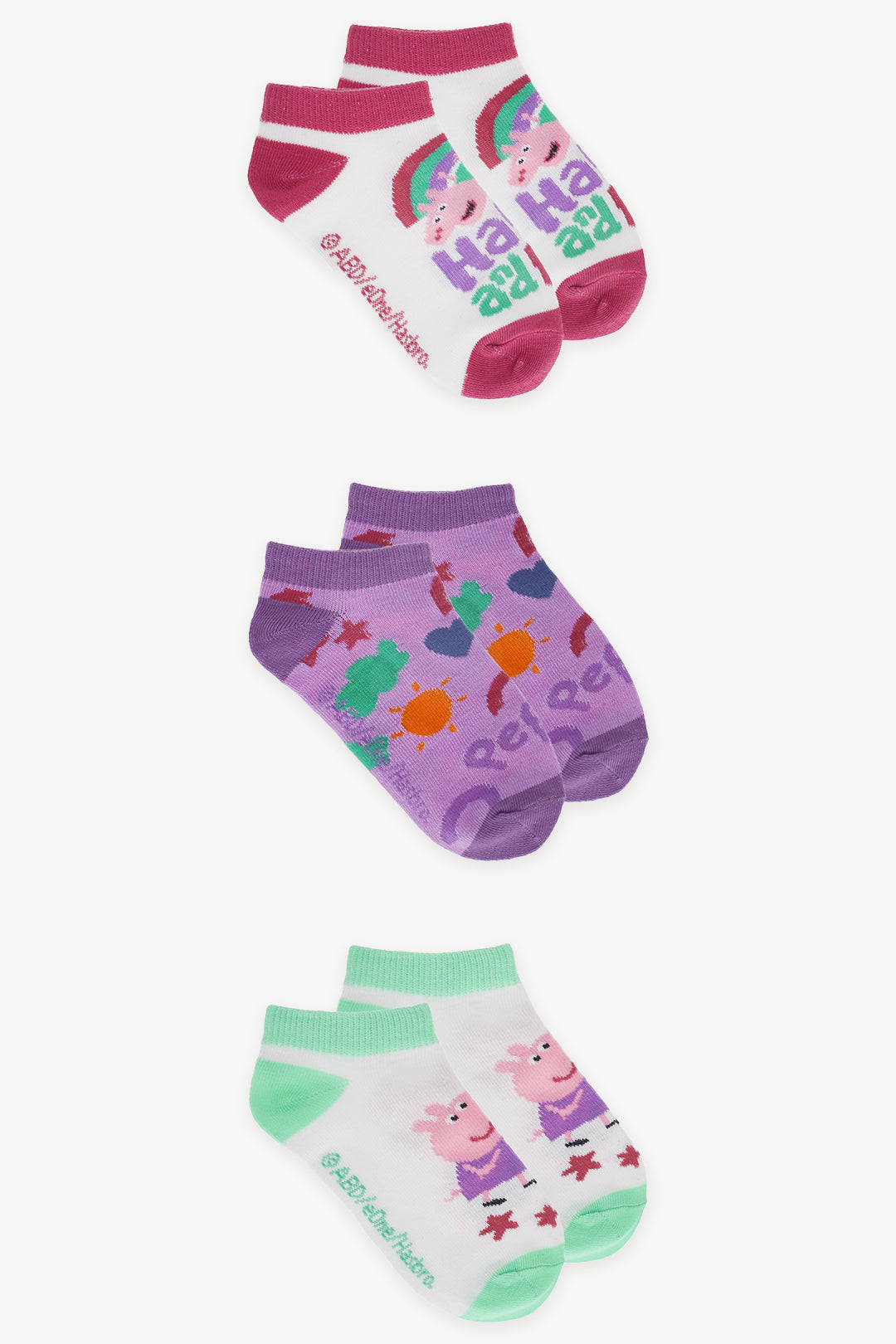 Gertex Peppa Pig Girls 3-Pack No-Show Ankle Socks