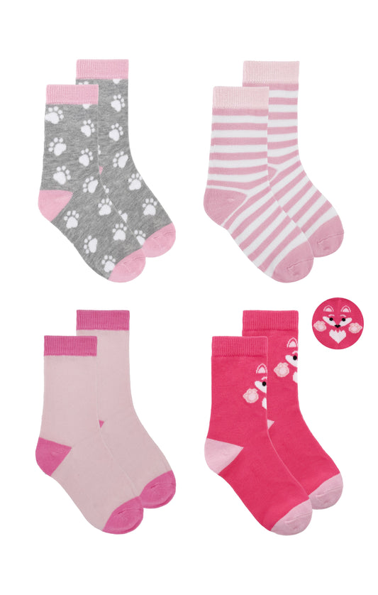 Kids Girls 4-Pack Fun Graphic Crew Socks Bundle