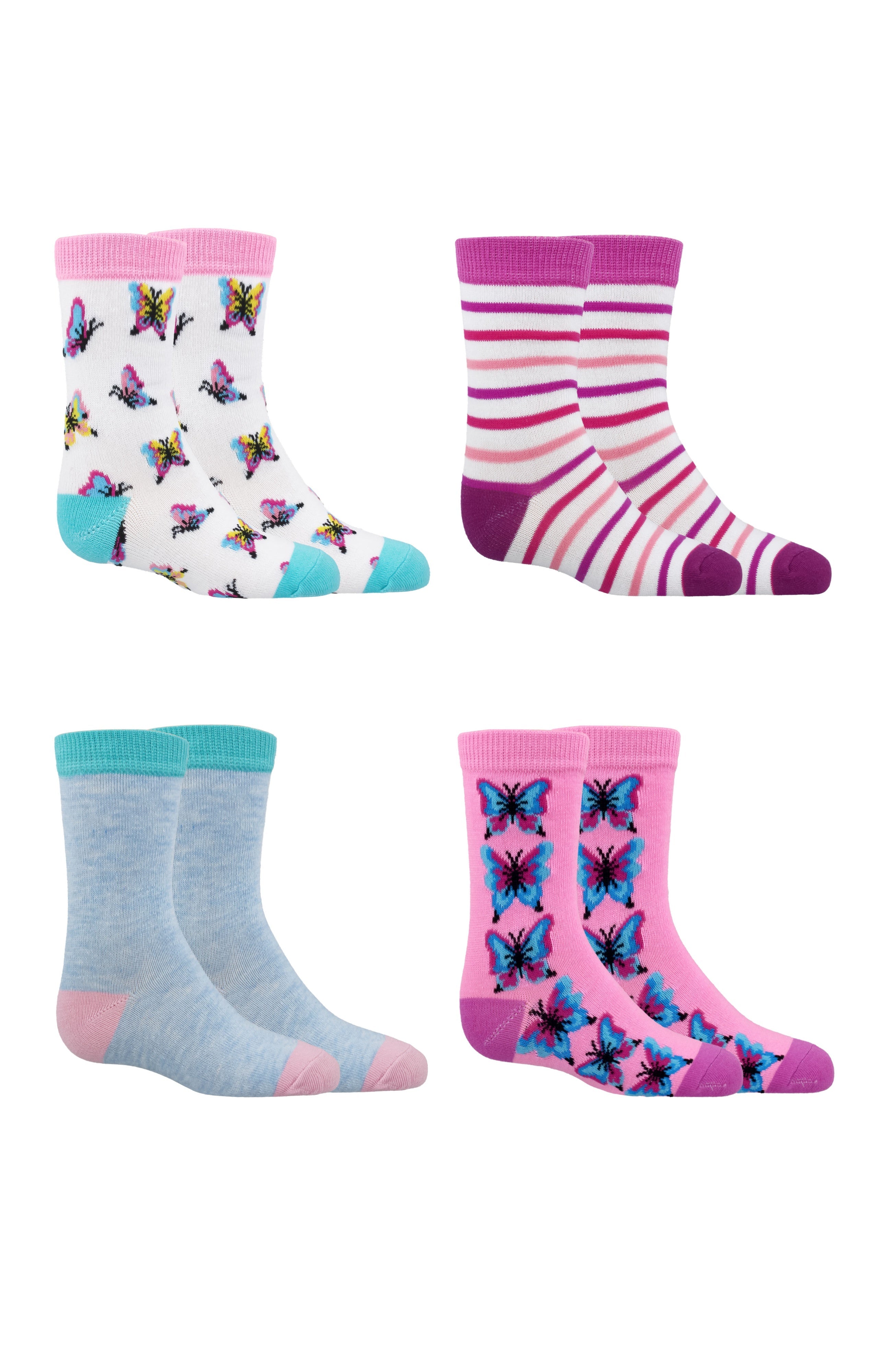 Kids Girls 4-Pack Fun Graphic Crew Socks Bundle