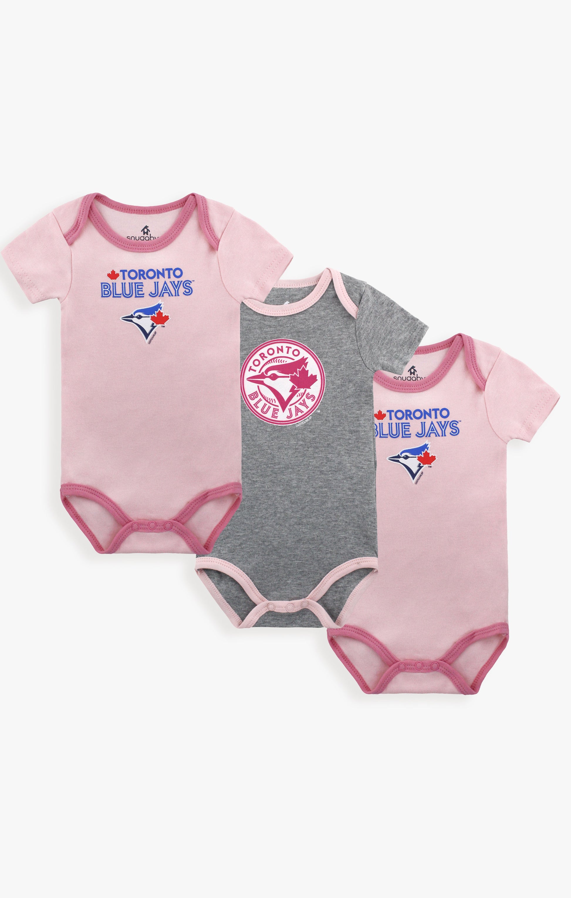 Gertex MLB Toronto Blue Jays 3 Pack Baby Onesie Body Suits in Pink
