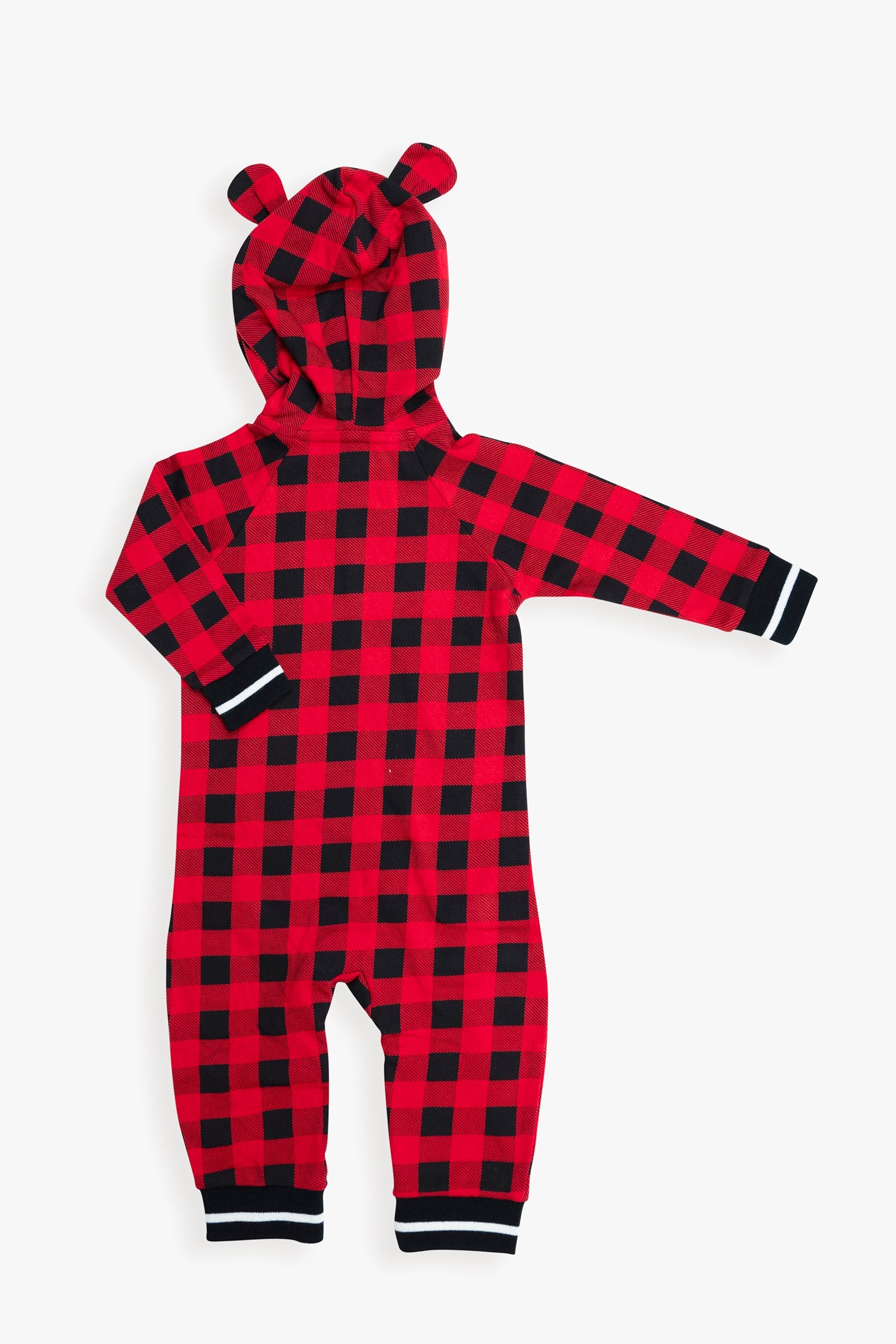 Baby Hooded Buffalo Plaid Jumpsuit with ears Snugabye